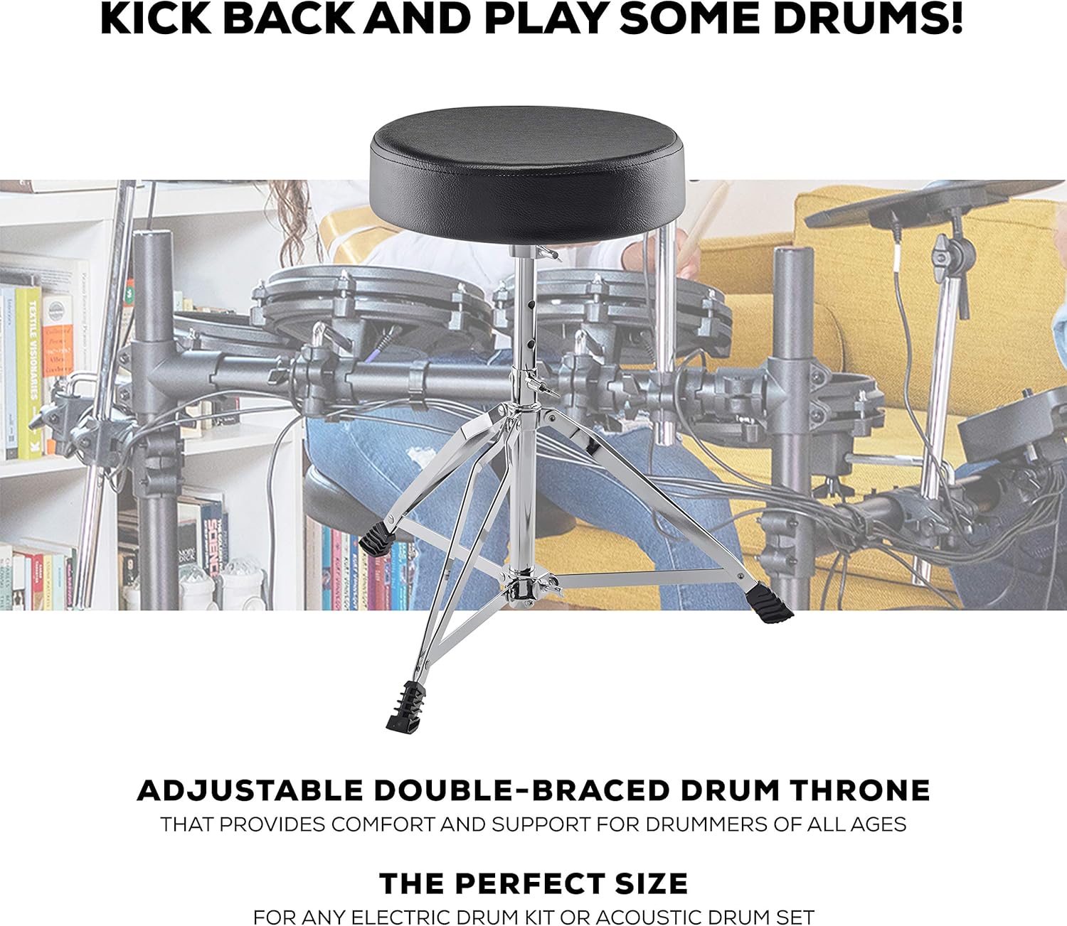 Alesis Drum Essentials Bundle – Complete Electric Drum Set Accessory Pack Including A Drum Throne and On-Ear Headphones