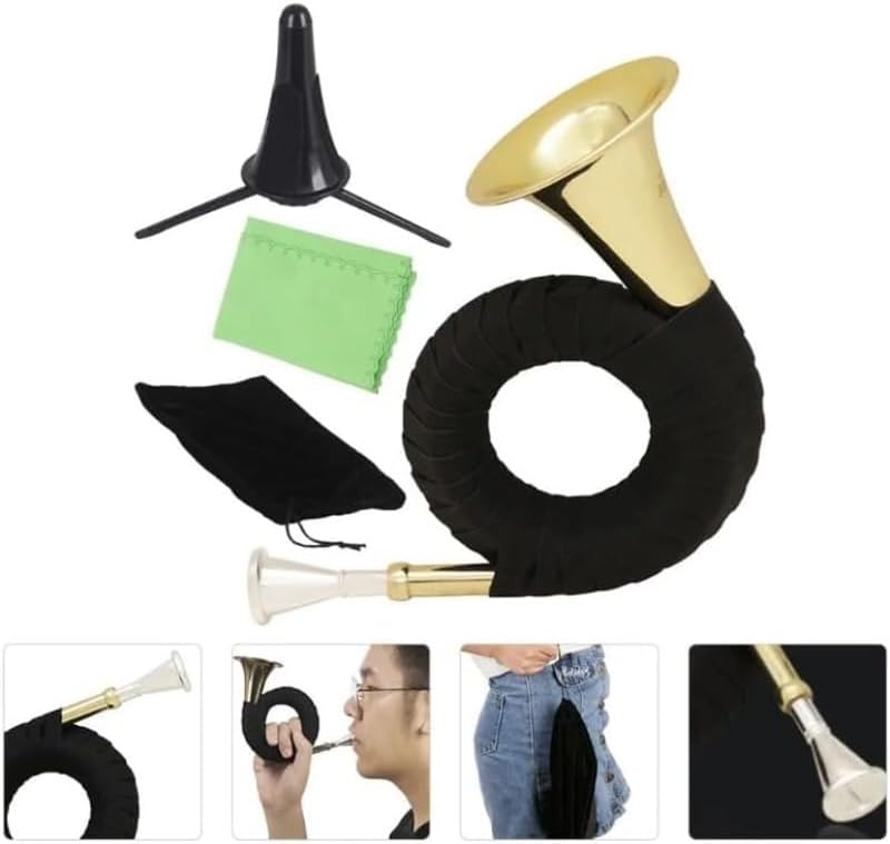 B Flat Hunting Horn Brass Instrument Polished Finish Small French Waldhorn Mellophone Style with Clear Tone Compact Design for Marching Band Stage Performance Outdoor Ceremony