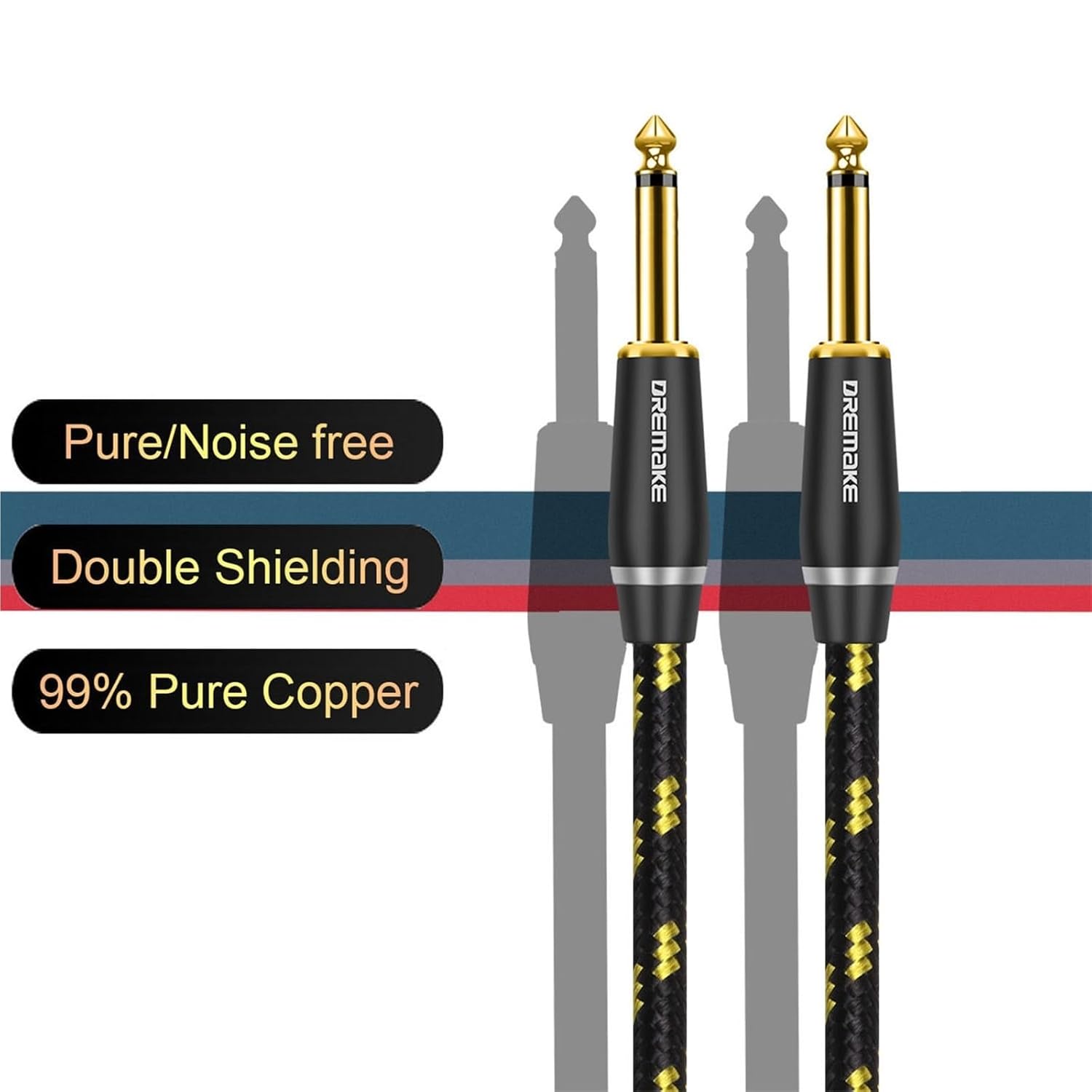 Guitar Cable 6.5mm Instrument Cable Amp Cord 1/4 Inch to 1/4 Inch Audio Cable for Bass Keyboard Mixer Amplifier Speaker and More(6.5mm-TS,1m)
