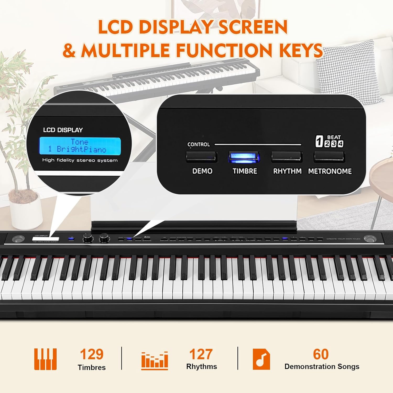 88 Key Piano Keyboard for Beginners, Full-Size Semi Weighted Digital Piano with 3-Pedal Unit, Removable Music Stand, LED Display Screen, Compact Design and MIDI Connection (Black-1)