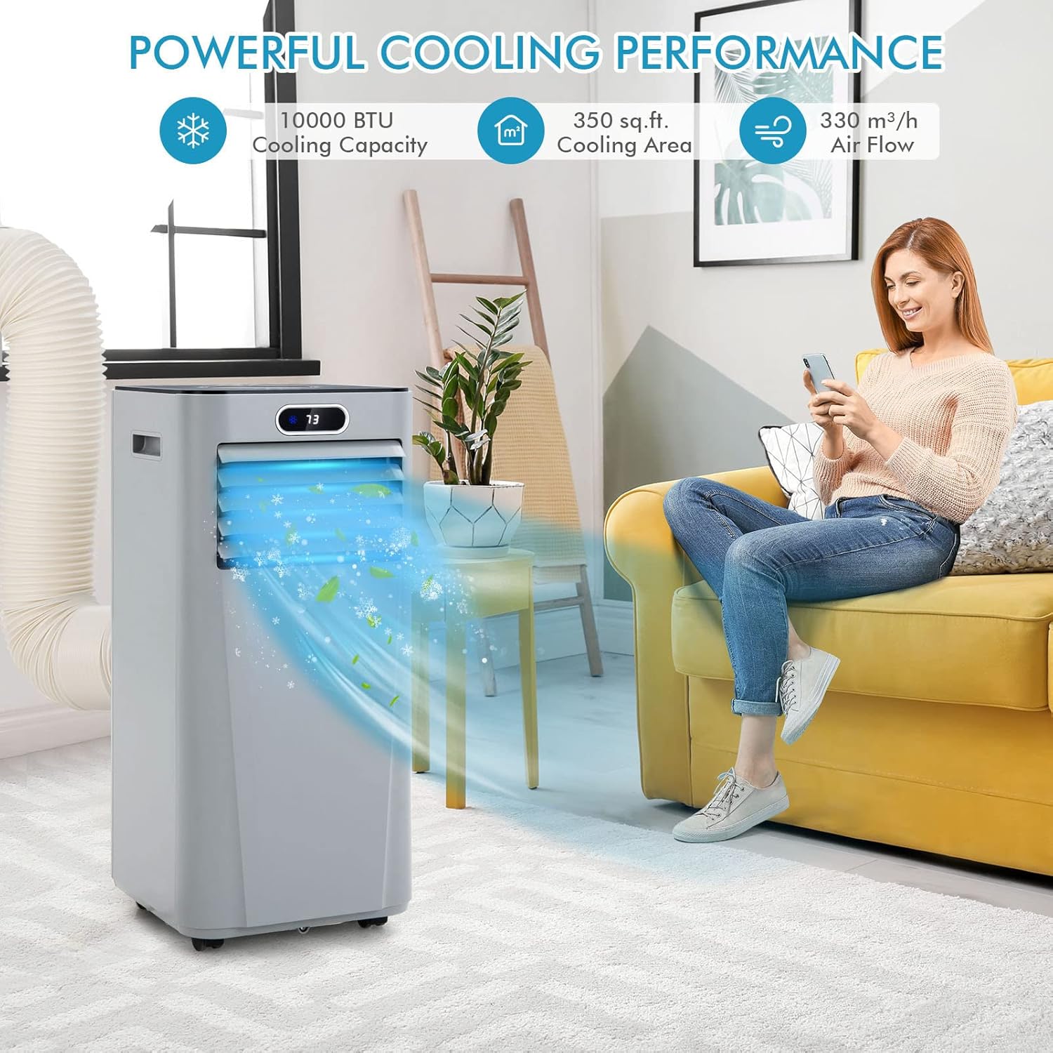 LDAILY Portable Air Conditioner, 8000 BTU for Rooms up to 230 sq.ft, 3-in-1 Evaporative Air Cooler w/Dehumidifying Fan & Remote Control, Sleep Mode, 24H Timer & LED Display (10000 BTU, Grey)