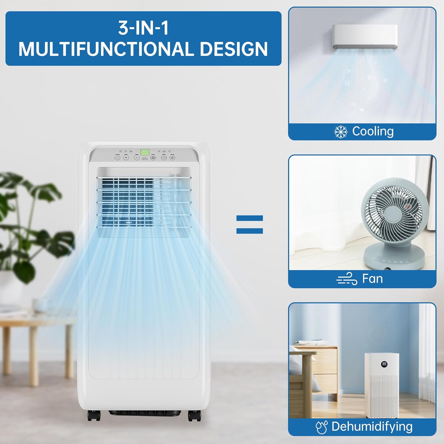 Garvee 8000 BTU Portable Air Conditioners, 3 in-1 Portable AC with 24H Timer & Remote Control, Dehumidifier, and Fan Mode, White