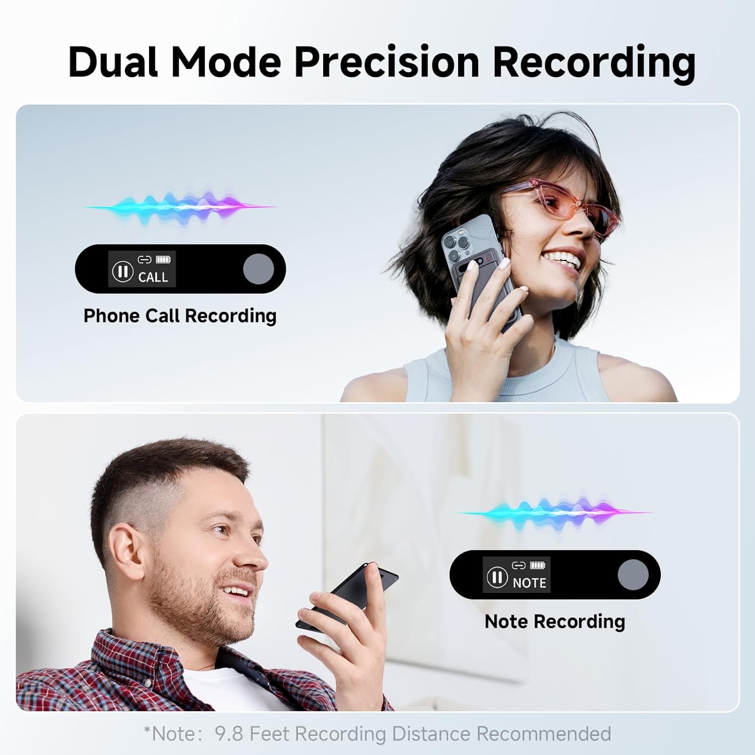 AI Voice Recorder, Note Voice Recorder with Transcribe＆Summarize, Al Noise Cancellation Technology, Two-Way Translation with APP, 80+ Languages, 64GB Memory, Recording Device for Interview, Meetings