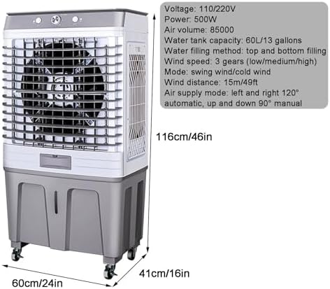 Evaporative Cooler, 3 in 1 Portable Air Cooler, Windowless Air Conditioner with 3 Speeds, Knob, 13 Gal Tank for Outdoor, Office, Home