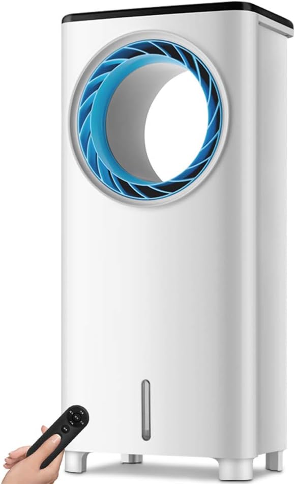 Cooling Fan Evaporative Cooler, Portable Bladeless Air Cooler, Electric Fan Humidifier with Remote Control, LCD Display, 3 Modes Air Conditioner for Indoor Home Office Dorms Oscillation Function