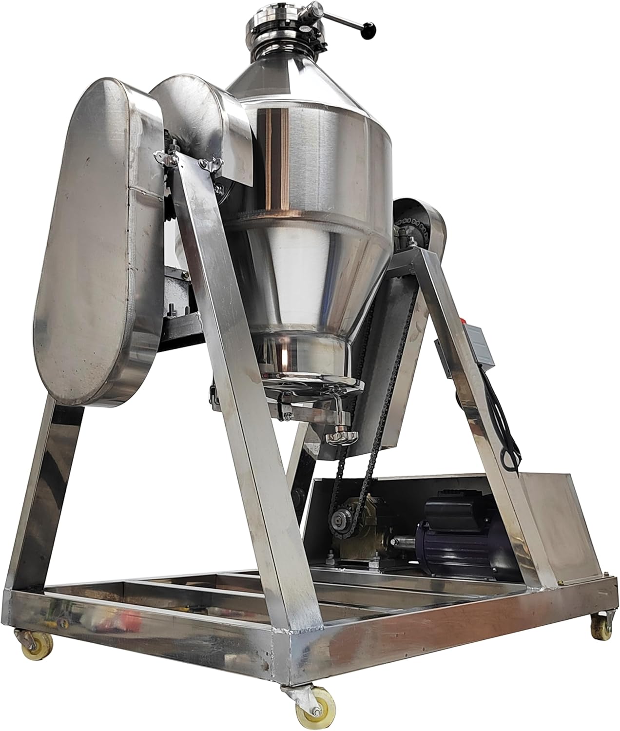 Dry Powder Mixer Drum Mixer Drum Blender Mixing Machine Stainless Steel Butterfly Valve Type Discharge Port 30L 3KW 110V for Powdery Granular Materials