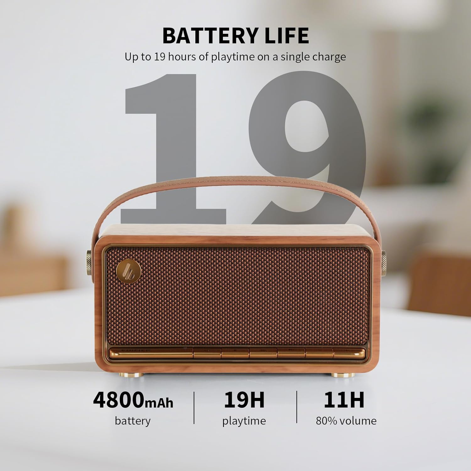 Edifier Retro Wood Bluetooth Speaker, Wireless Portable Speakers with 40W Hi-Res Audio, Stereo Pairing ConneX App, USB and TF Card Brown