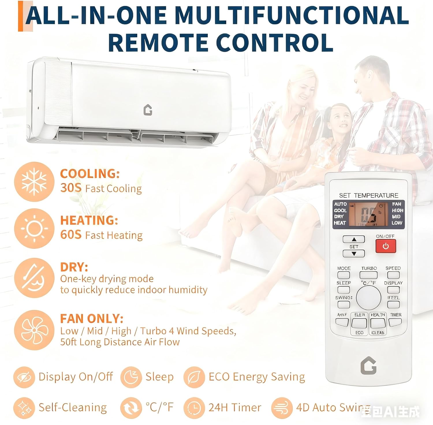 18,000 BTU Air Conditioner & Heater Pump, Covers Room Up to 1000 Sq. Ft, Enabled WIFI 21 SEER2 230 V Energy Efficient Ductless Air Conditioner, Mini Split AC & Heater Pump w/Inverter