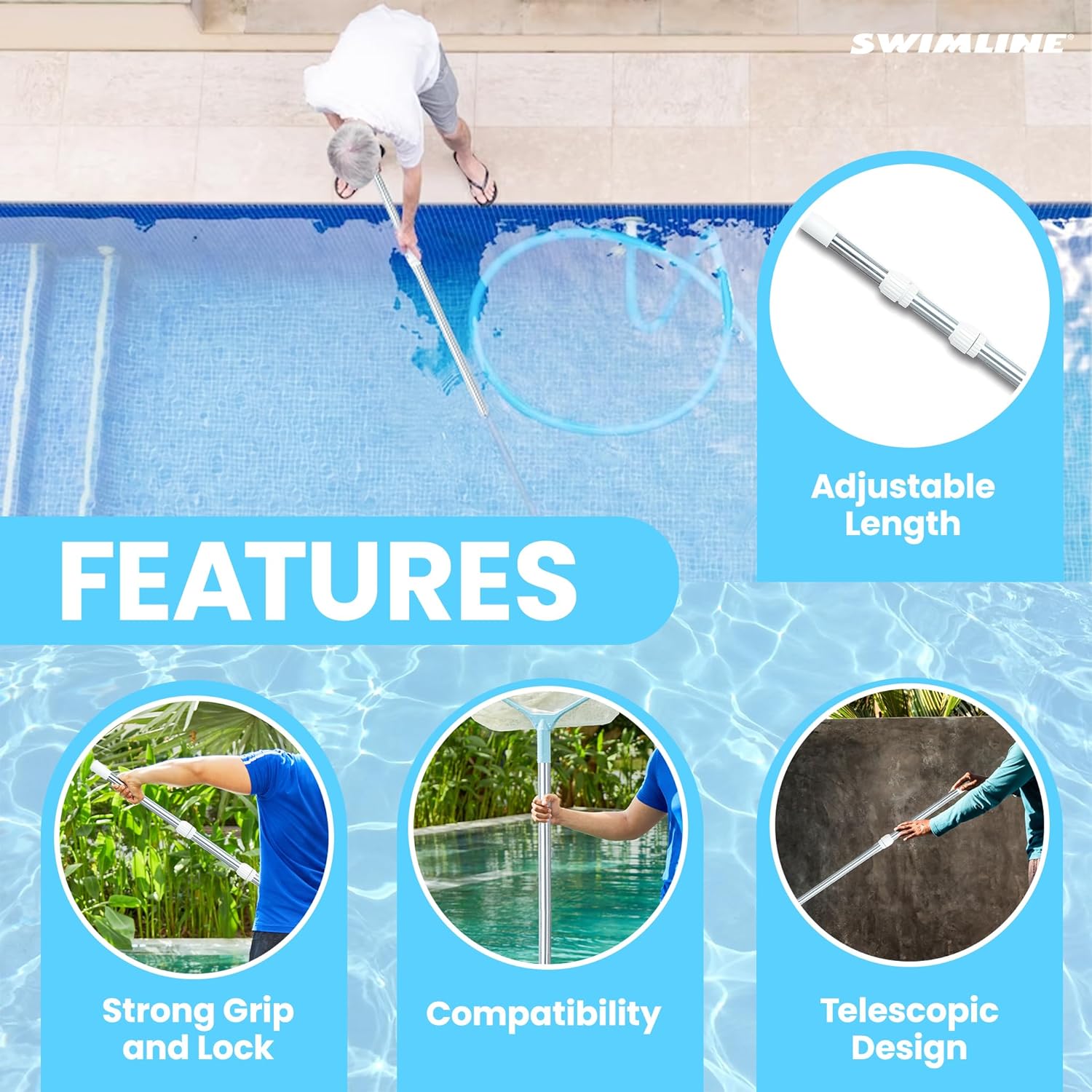 SWIMLINE HYDROTOOLS Swimming Pool Spiral Wound Vacuum Hose With Kink-Free Swivel Cuff 1.5'' X 50' For Inground Pools - Compatible With Vacuum Heads, Skimmers, Filter Pump Inlets And Other Accessories