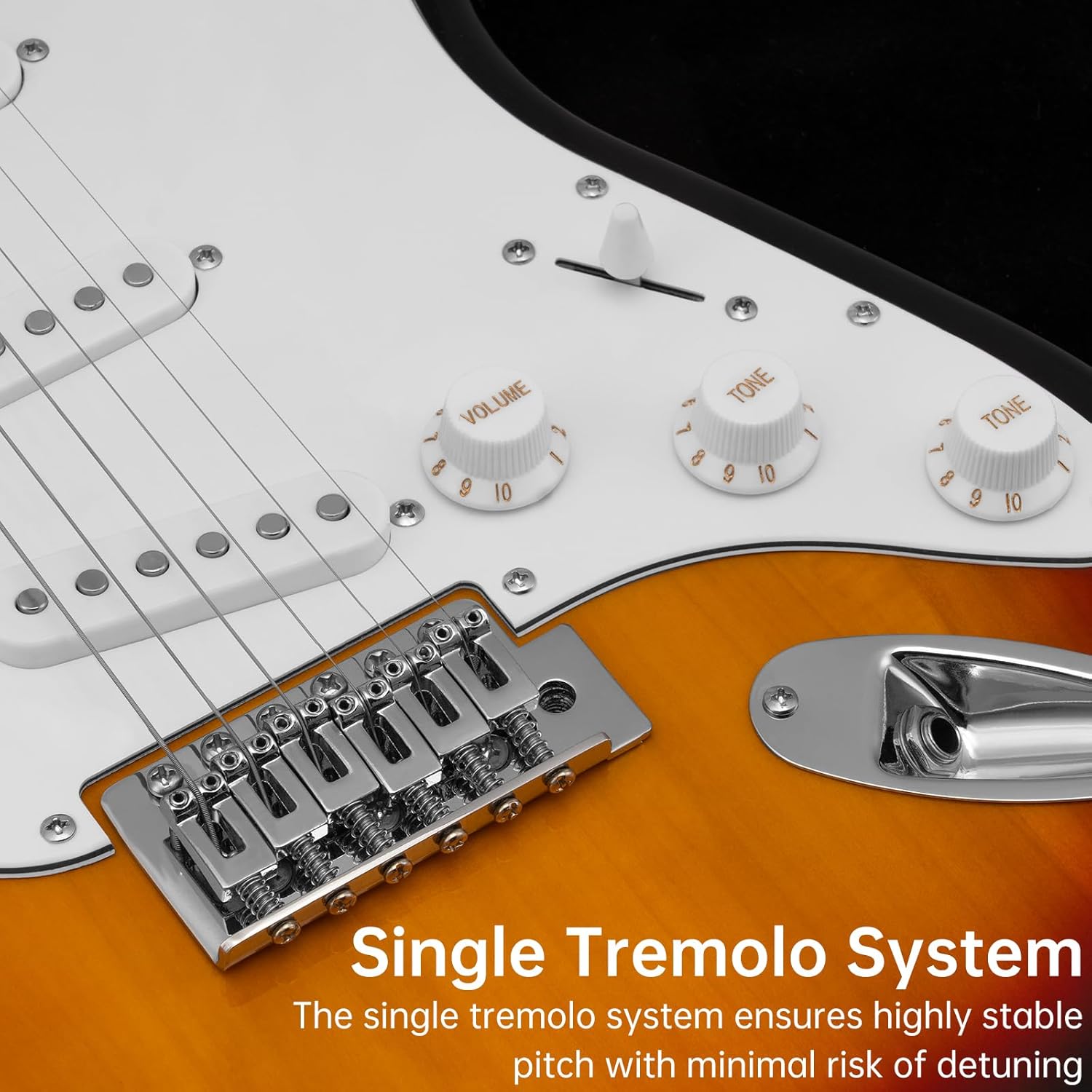 AODSK Electric Guitar with Amp Beginner Kit 39 Inch Solid Body Full Size,All Accessories,Digital Tuner,Six Strings,Four Picks,Tremolo Bar,Strap,Gig Bag,Starter kit (Sunburst-SSS)