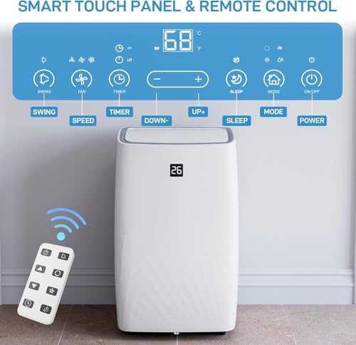 12,000 BTU Portable Air Conditioner, 3-in-1 (Cooling/Dehumidifier/Fan) Room Air Conditioner, Cools up to 550 sq. ft. Remote Control/24 Hour Timer for Home, Office and Dorm Room, White