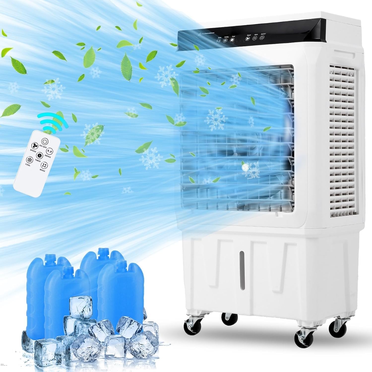 Evaporative Air Cooler, 4100CFM Swamp Cooler Air Conditioner with 4 Ice Packs & Remote Control, 3 Modes & Wind Speeds, 12H Timer, 8.4 Gallon Water Tank, for Outdoor, Indoor, Garage (8.4 Gallon)