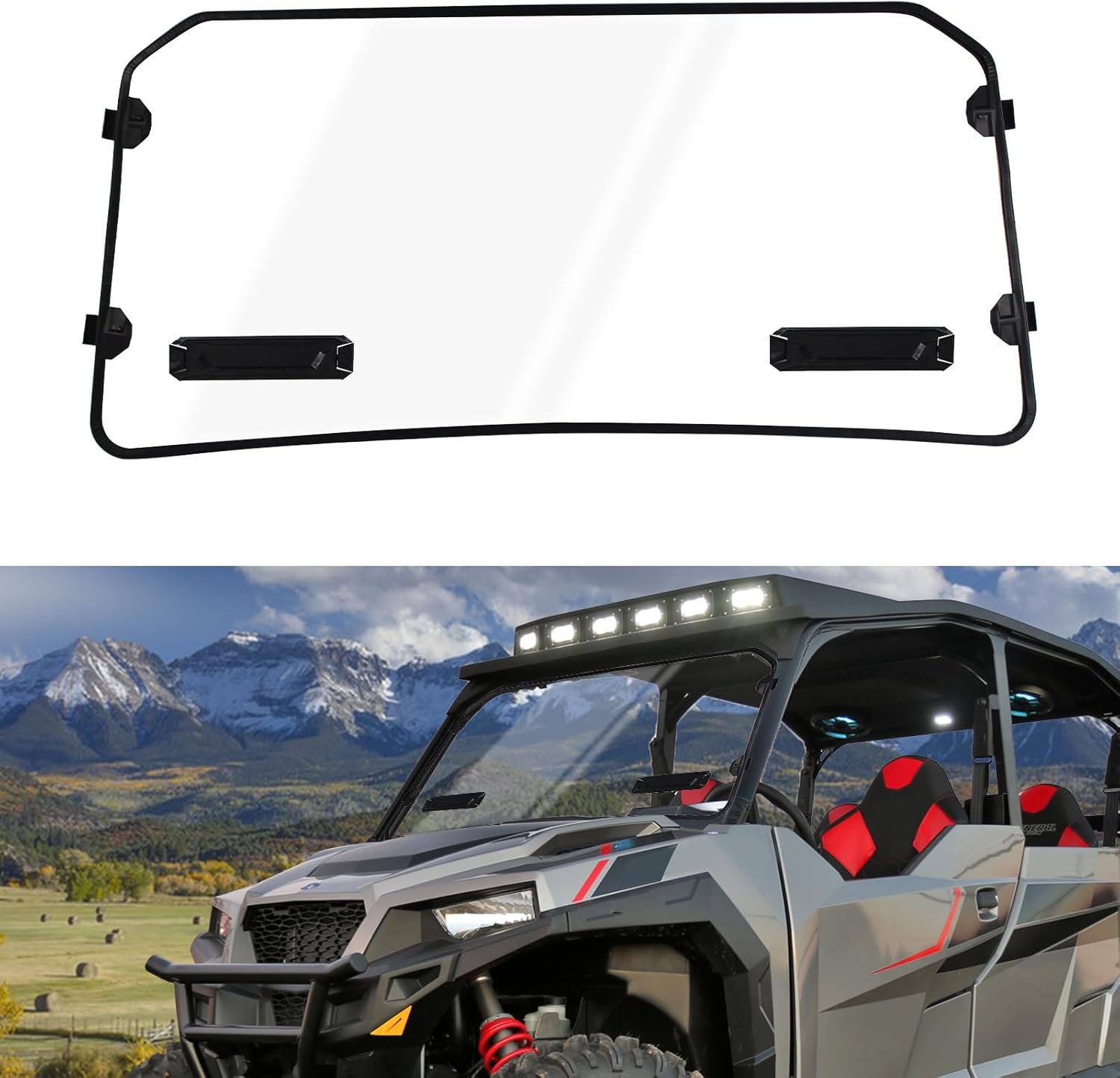 Full Vented Windshield Compatible with 16-25 Polaris General 1000, 17-25 General 4 1000, 20-25 General XP/ XP4 1000 Accessories Clear Hard Coat Poly Front Windscreen Replacement for 2884337