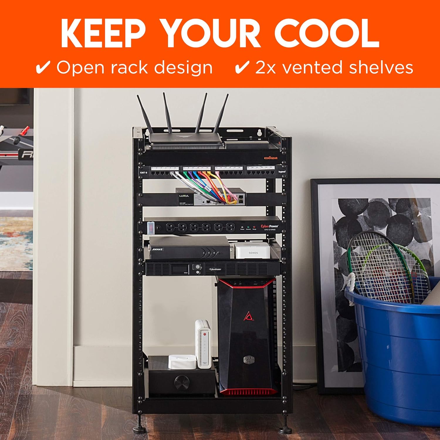 ECHOGEAR 20U Open Frame Rack with Additional 2U Shelf Bundle - Comes with 20U Rack, 1x 1U Shelf, 2X 2U Shelves Shelf + Other Accessories