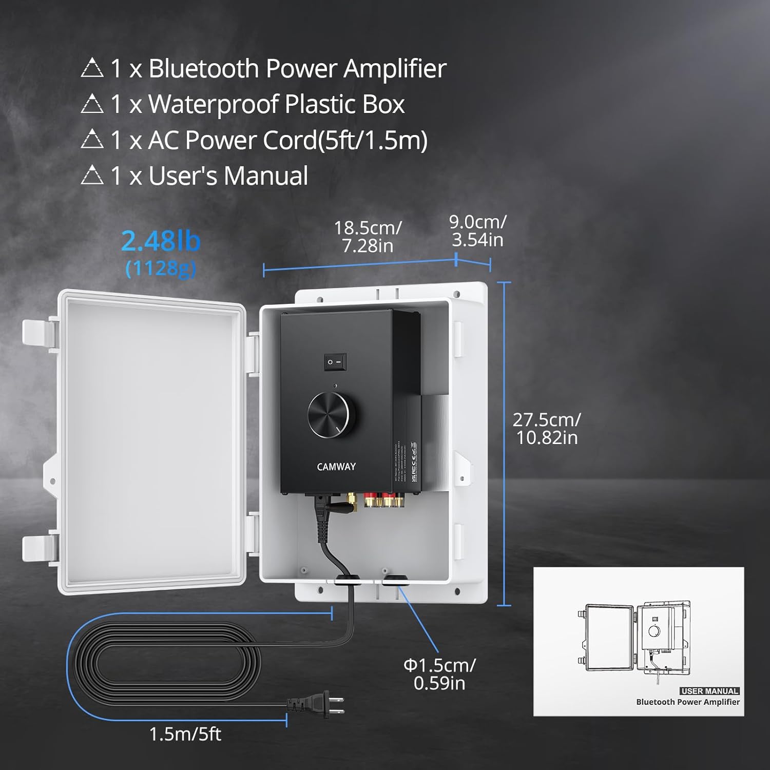 CAMWAY Bluetooth 5.0 Power Amplifier for Outdoor Speakers 4-8 Ohms - Peak Power 200W+200W Home Party Audio Stereo Bluetooth Amplifier Receiver with Waterproof Mount Box,Pro TPA3221 Chip Clear Sound