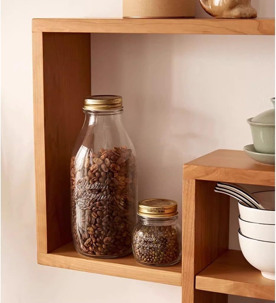 Storage Shelves Wall-Mounted Floating Shelves, Wood Floating Shelves Pack of 2 Wall Mounted Cube Rectangle Interlocking 80x14x48cm