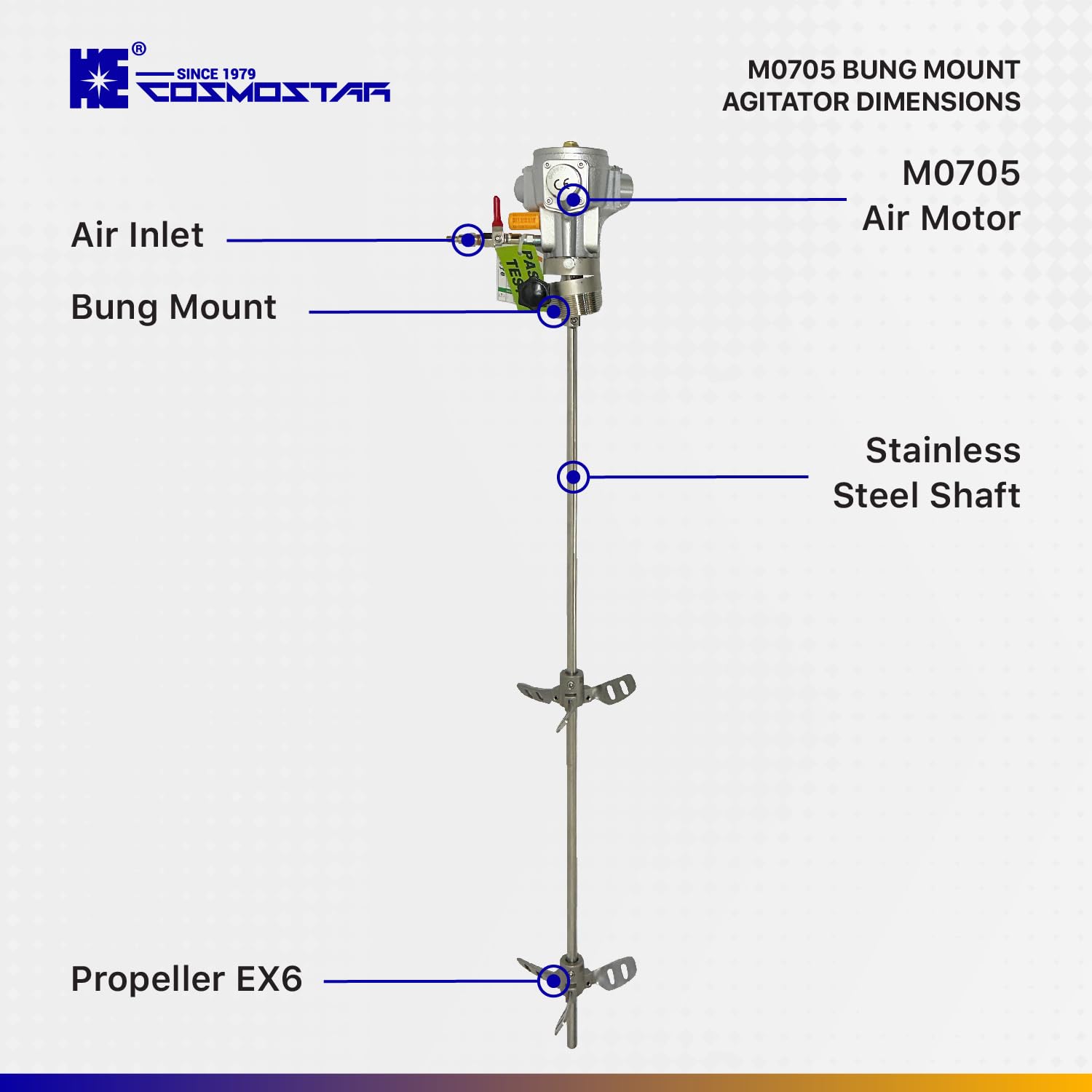COSMOSTAR 55 Gallon Pneumatic Agitator 1/8HP Bung Mount Tank Barrel Drum Mixer | Pneumatic Bracket Mixer, Paint Stirring Machine Bracket Air Agitator Paint Mix Tool