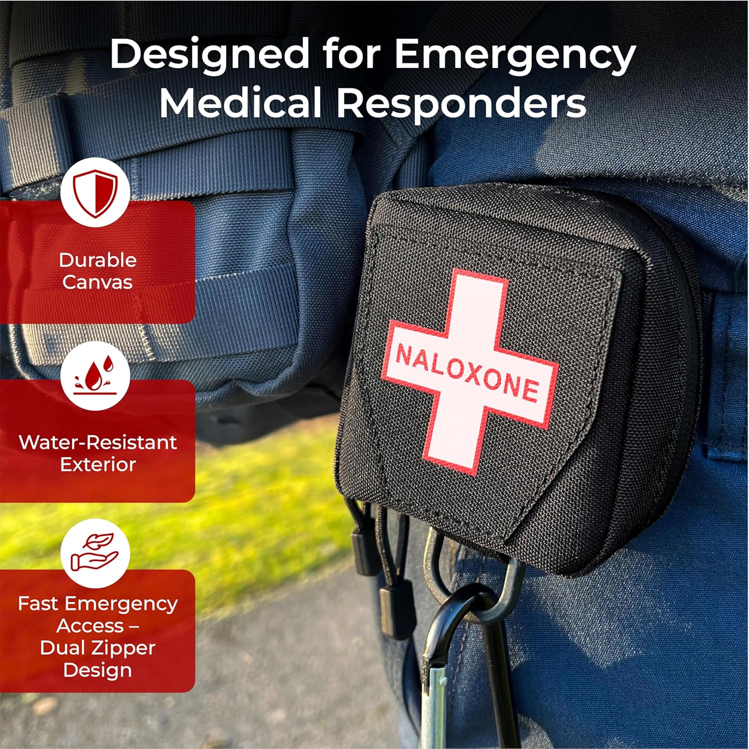 100 Pack Naloxone Belt Pouch for Overdose Kits with MOLLE Straps | Attaches to Duty Vests, Backpacks & Belts | Compact Design Holds Two Naloxone Nasal Spray Doses & Accessories | Naloxone Not Included