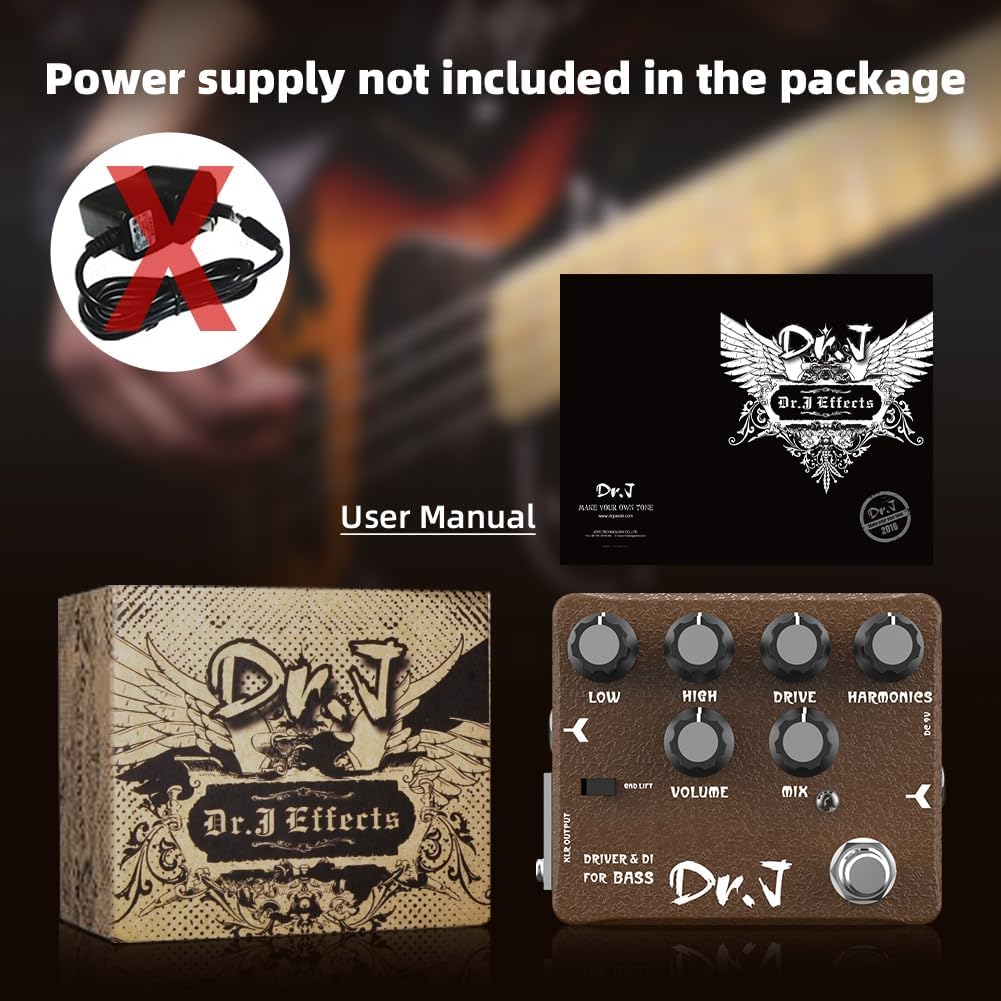 JOYO Bass Pedal of Overdrive Mic'd Tube Bass Amp Simulator Pedal (D53) Bundle With JOYO Guitar Pedal Power Supply (JP-02)