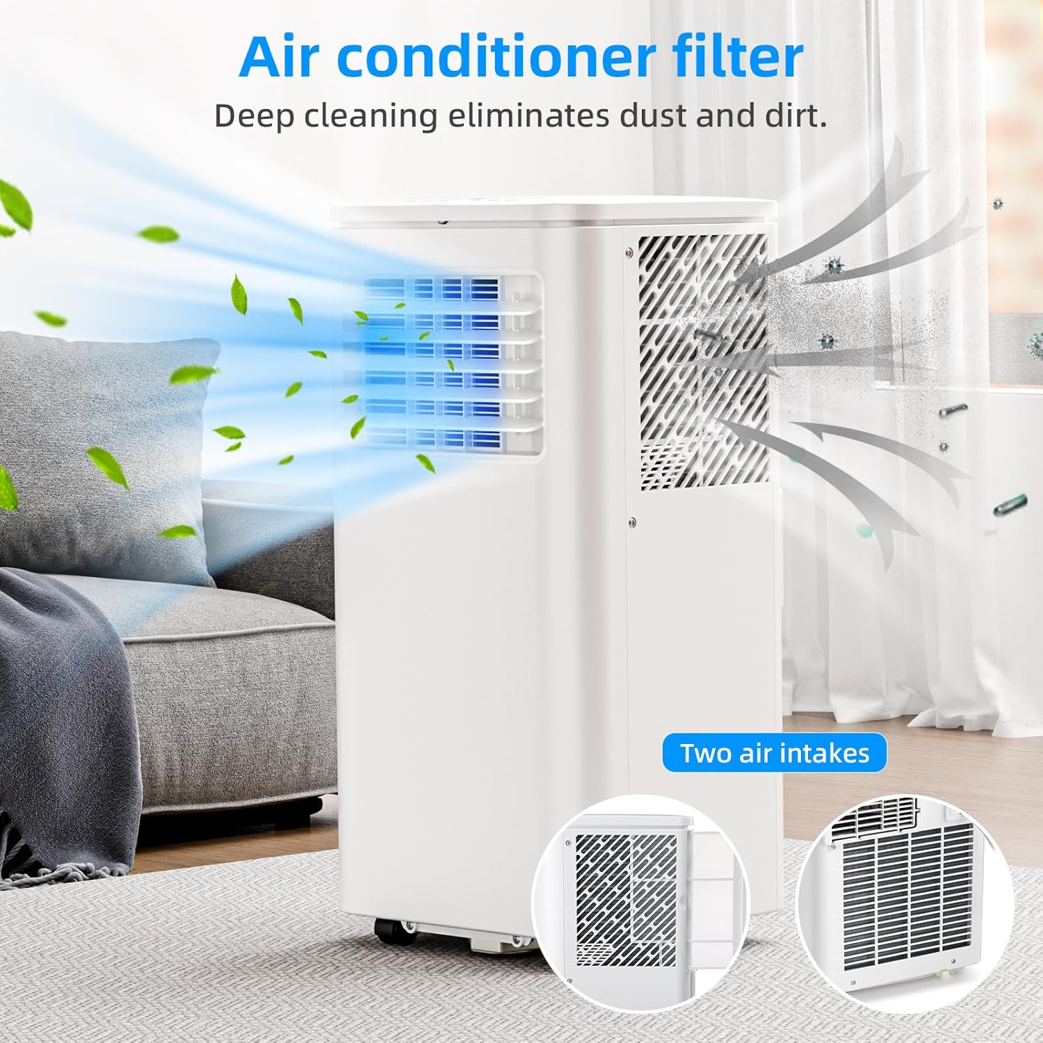 8000 BTU Portable Air Conditioner, 3 in 1 Free Standing Cooling AC Unit with Fan & Dehumidifier & Cools, Sleep Mode, 24H Timer, Windows Sealing Kit for Room