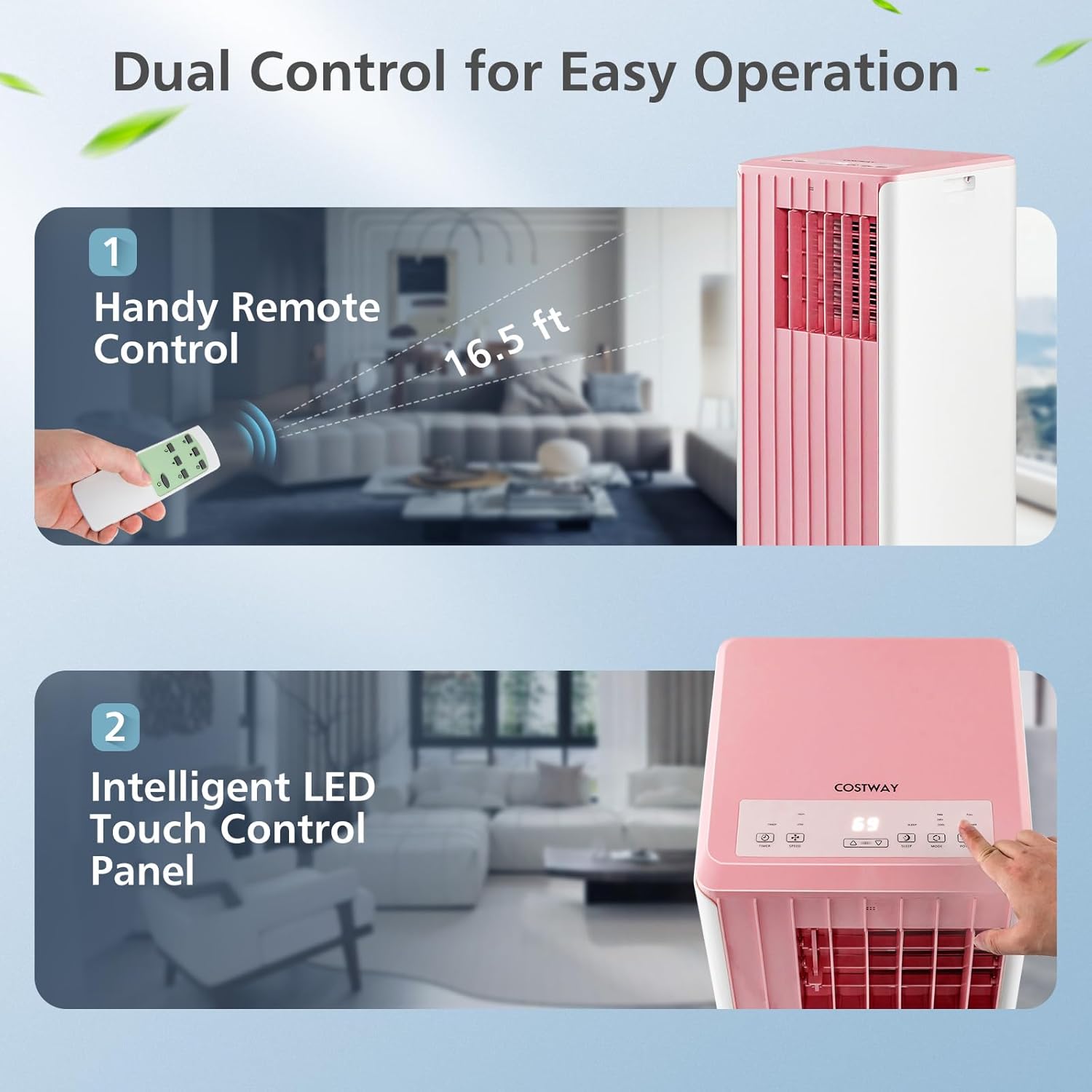 SIMOE 10,000 BTU Portable Air Conditioners, Cools up to 350 Sq.ft, Portable AC Built-in Cool, Dehumidifier, Fan Modes, Room Air Conditioner with Remote Control/Installation Kits, Pink