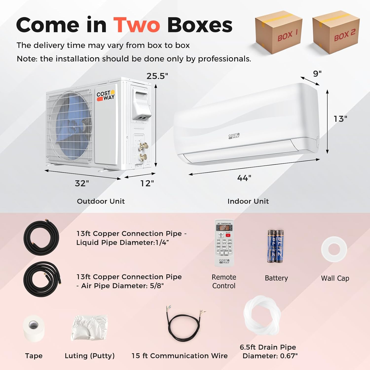 COSTWAY 24000BTU Mini Split Air Conditioner& Heater,18.5 SEER2 208-230V Wall-Mounted Ductless AC Unit Cools Rooms up to 1500 Sq. Ft, Energy Efficient Inverter AC w/Heat Pump (Blast Series)