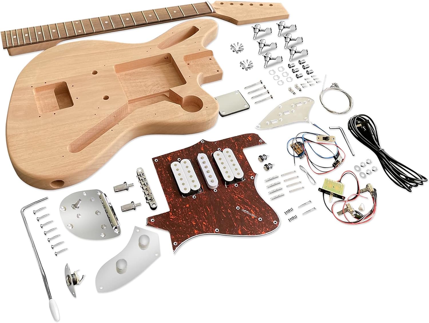 DIY Electric Guitar Kit Beginner Kit 6 String Right Handed with Mahogany Body Mahogany Neck Rosewood Fingerboard Chrome Hardware Build Your Own Guitar.