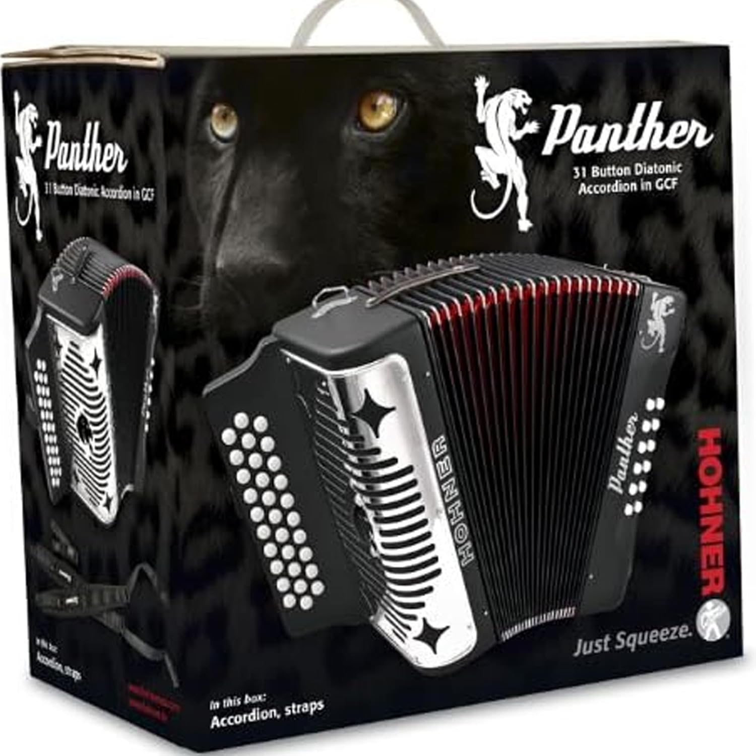 Hohner Panther Diatonic Accordion - Keys G/C/F Bundle with Gig Bag and Austin Bazaar Polishing Cloth