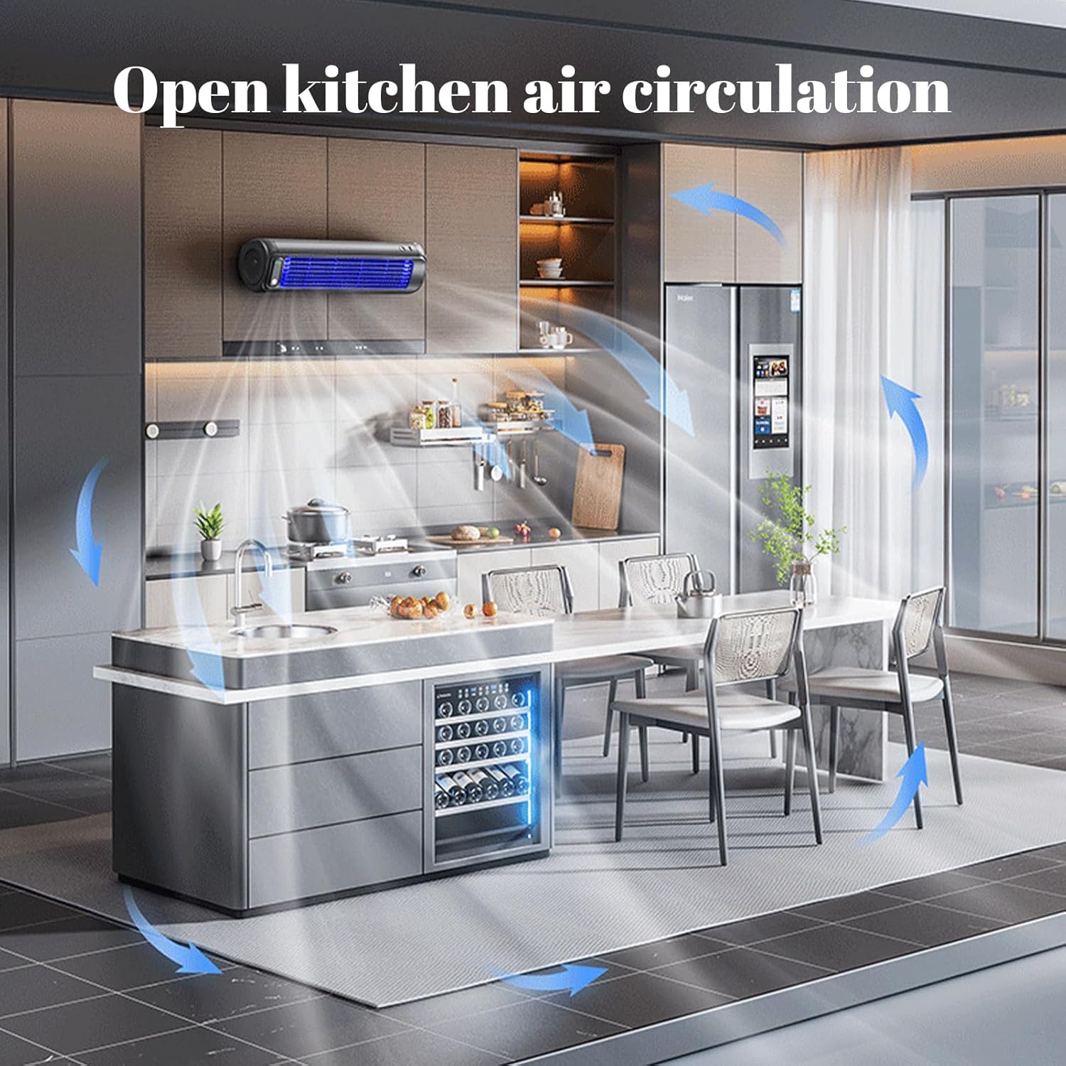 Portable Kitchen Cooling Air Conditioner, 3 Speeds with Air Conditioner Wind Deflector, Turbo Compression Cooling, USB Rechargeable Suitable for Kitchen, Bedroom and Living Room (blue)