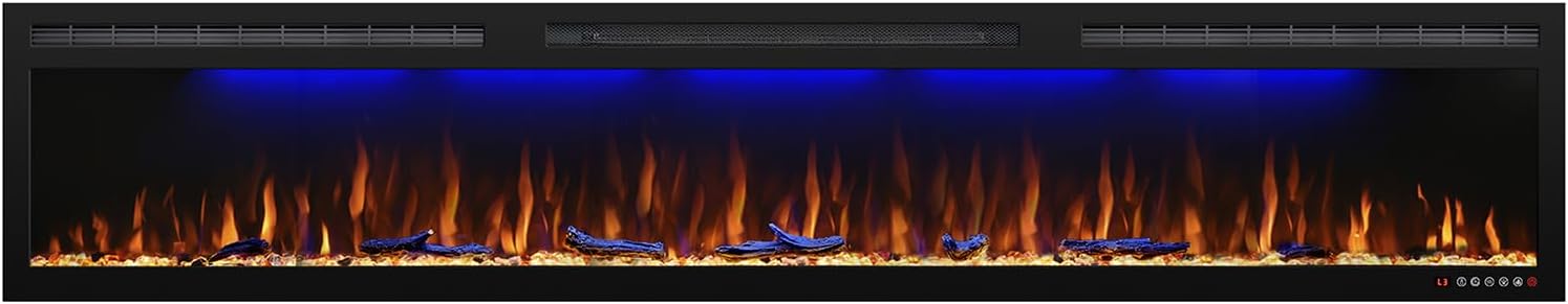 Electric Fireplace Recessed 88 inches, Insert and Wall Mounted Slim Fireplace with 750/1500 Watt Heater, Log & Crystal Hearth, Adjustable Realistic Flame and Remote Control & Touch Screen