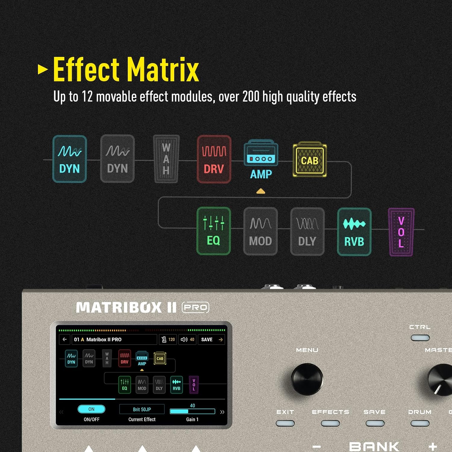 SONICAKE Matribox II Pro - Multi Effects Guitar Pedal with Expression, 240+ Built-in Guitar Effects, Amp Modeling, IR Cabinet Simulation, FX Loop, MIDI Stereo OTG USB Audio Interface Color TouchScreen