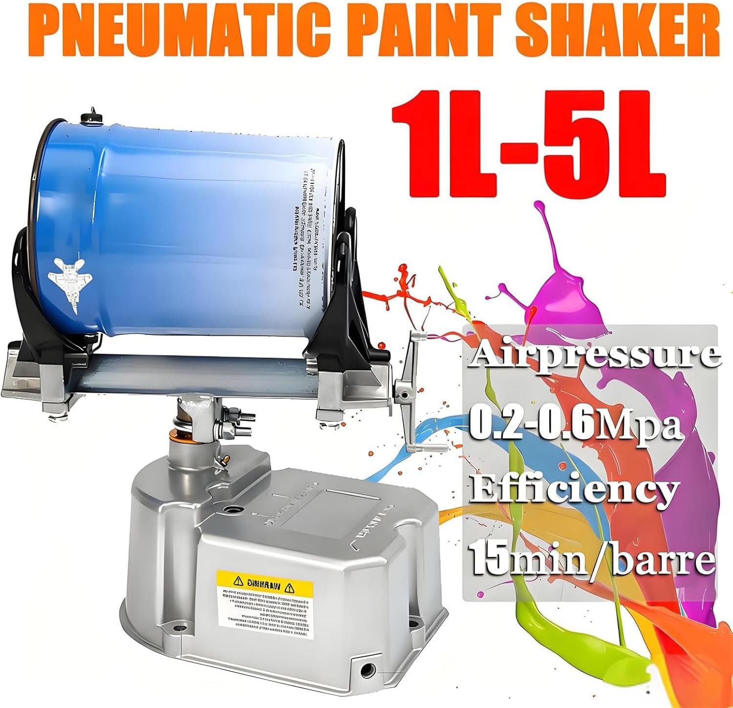 Pneumatic Paint Shaker Mixer, Pneumatic Oscillation Machine, 1-5L Paint Shaker Mixer with Adjustable Clamp, 15min/Bucket, 0-500rpm, Pneumatic Paint Shaker for Paint, Watercolor, Nail Polish