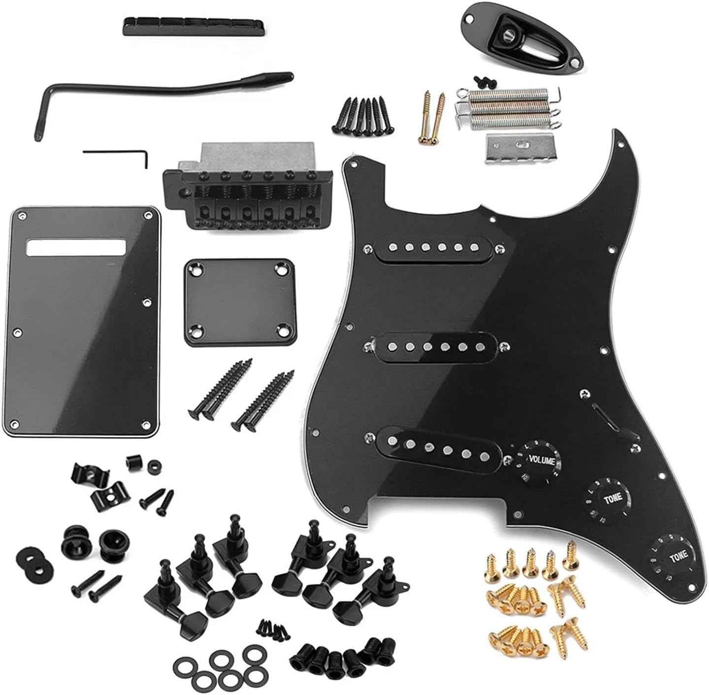 Prewired Electric Guitar Pickguard Electric Guitar Full Set DIY Accessory Kit Including Prewired Pickguard Bridge SSS Pickups And Other Accessories(BK)