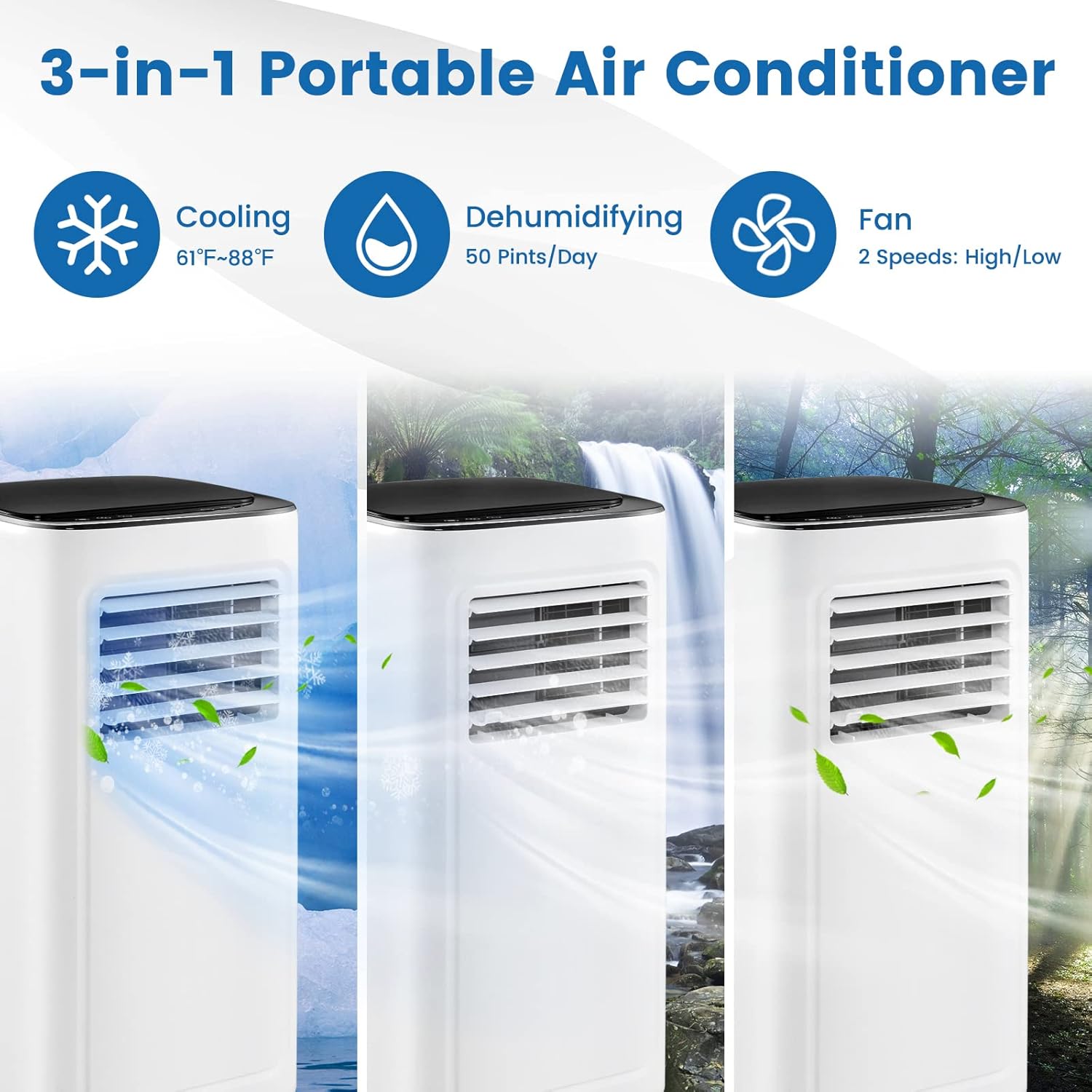 PETSITE 9000 BTU Portable Air Conditioner, 3-in-1 AC Cooling Unit with Remote Control, Dehumidifier, 24H Timer, Stand up Air Conditioner Cools Rooms up to 280 Sq.Ft, Window Kit Included