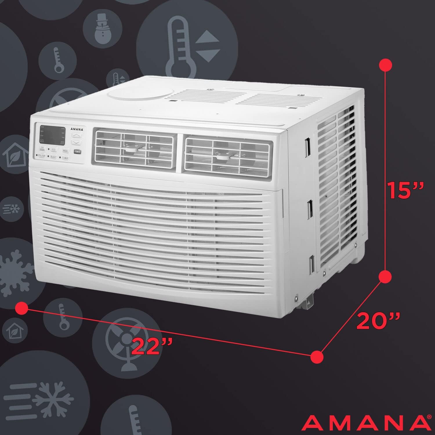 Amana 12,000 BTU Window Air Conditioner, 115V, Cools up to 550 Sq. Ft. for Bedroom, Living Room, Kitchen, with Remote Control, 24H Timer, 3-Speed, Auto-Restart, Digital Display, White