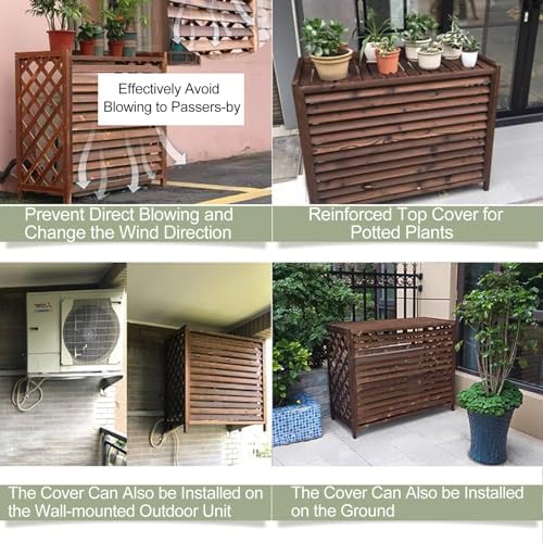 Air Conditioner Cover Wood Ac Covers for Outside Decorative Ac Unit Cover Air Conditioner Covers for Outside Heat Pump Cover HVAC Cover Brown B
