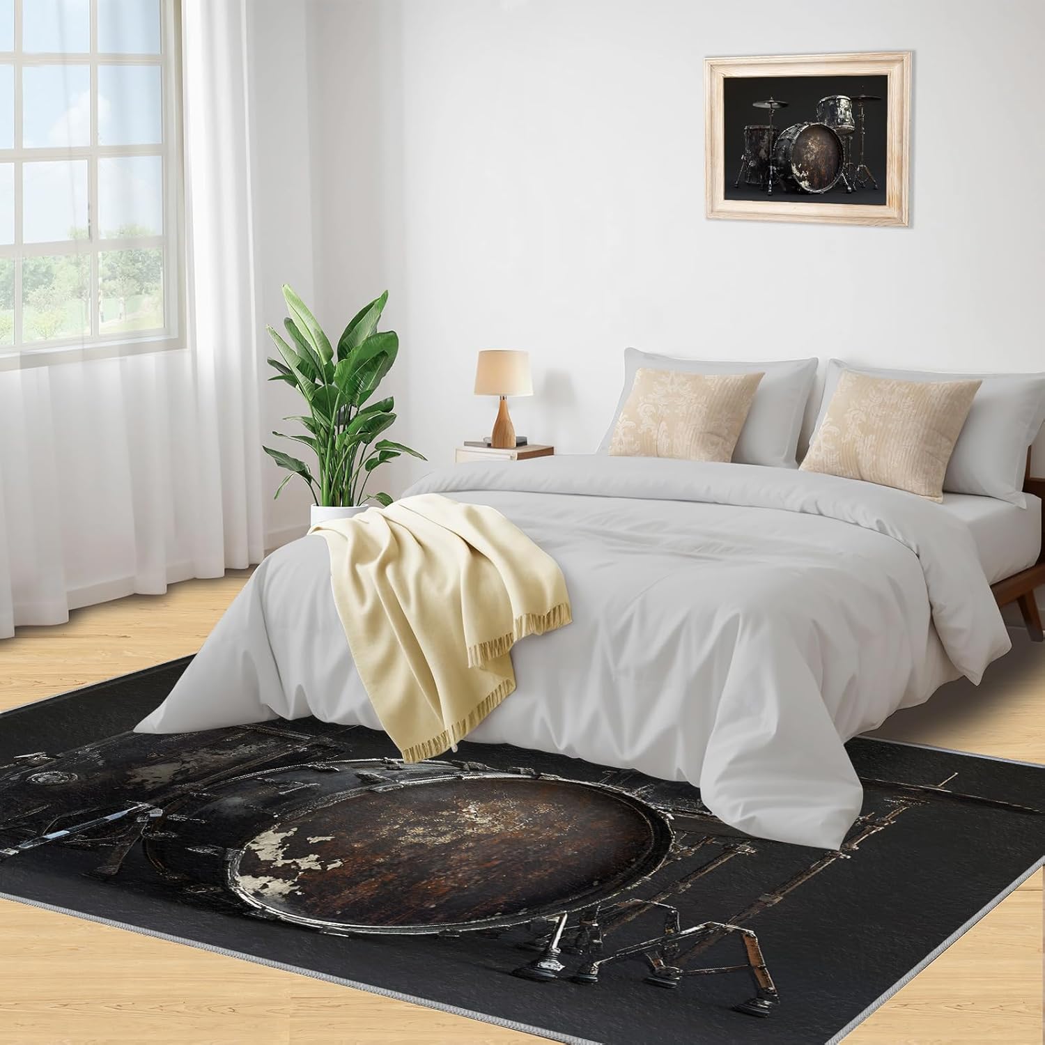 7 x 9 Area Rug, Musical Instruments Rugs for Bedroom, Drum Set Rugs for Living Room, Music Lover Machine Washable Carpet for Front Entrance Floor Decor