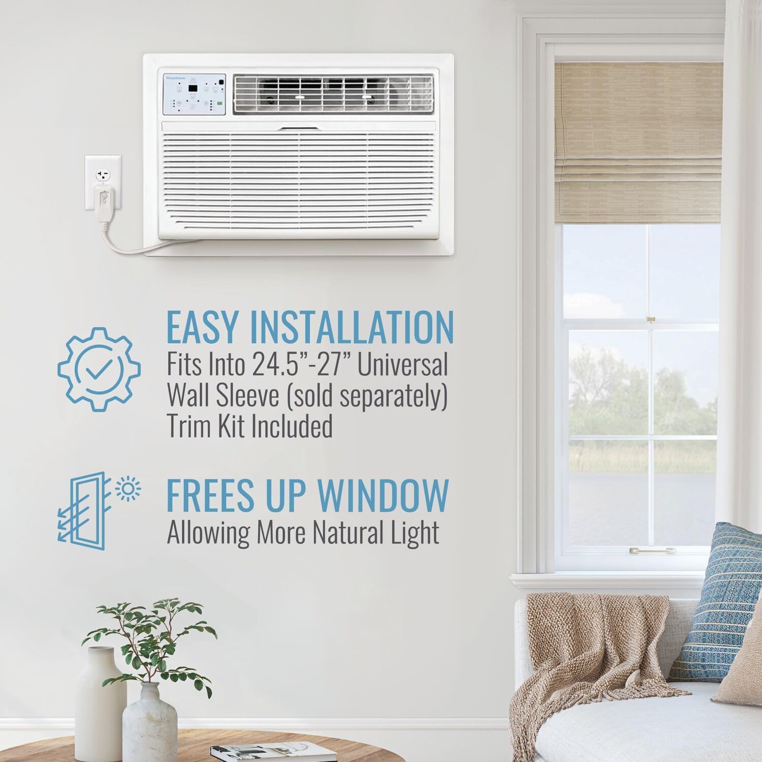 Keystone 12,000 BTU Wall Mounted AC Unit and Dehumidifier, 230V, Wall Unit for Bedroom, Bathroom, Nursery, and Medium Sized Rooms up to 550 Sq.Ft., AC Wall Unit with Remote, Quiet, High Efficiency AC