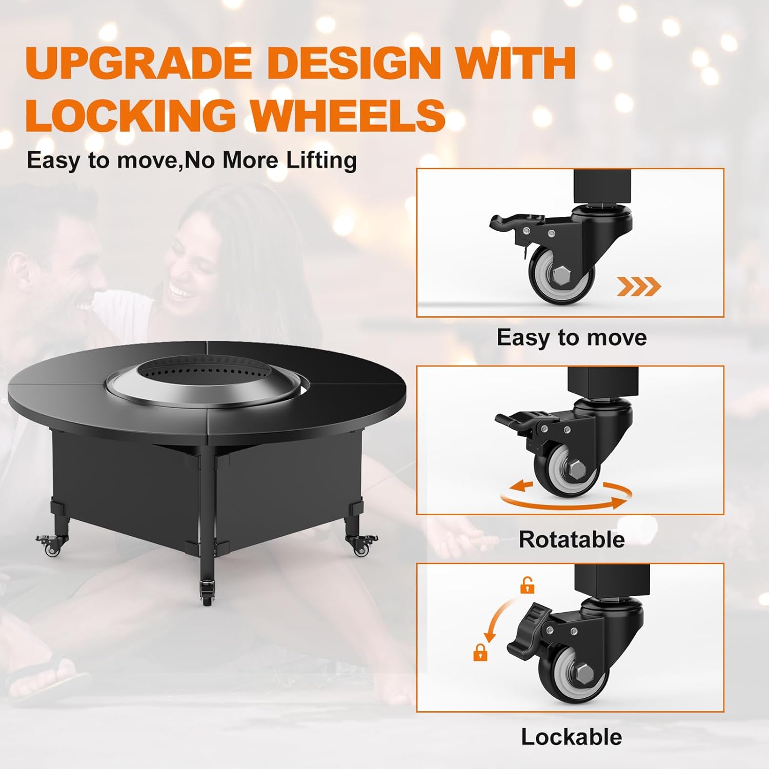 Fire Pit Surround Tabletop for Solo Stove Bonfire,Foldable Surround Table with Wheels for Safety & Easy Clean,42