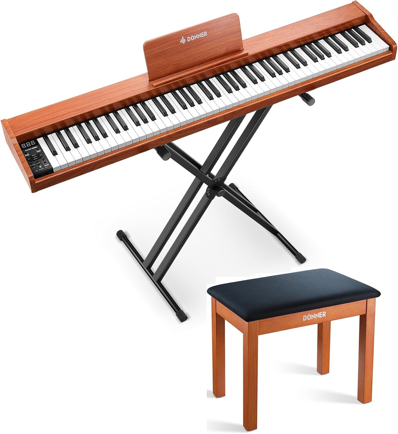 Donner DEP-1S Portable Piano Keyboard 88 Keys with X-style Piano Stand, Piano Bench, Stickers, Sustain Pedal