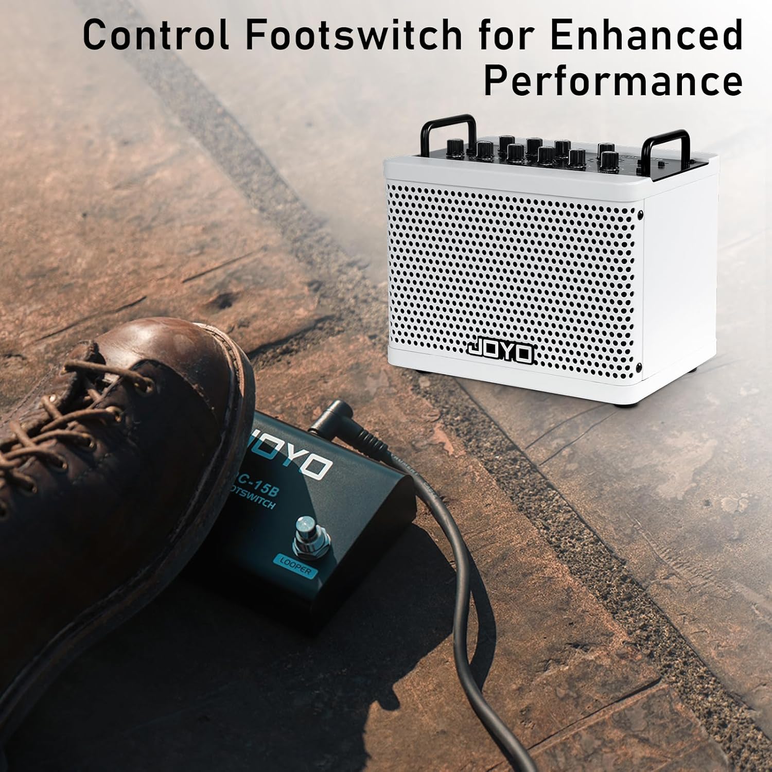 JOYO DC-15B Digital Guitar Combo Amp with Built-in Effects & Drum Machine CM-04 15ft Premium Noise-Free Cable Bundle,15W Portable Amp, 8 Amp Voicings, Bluetooth