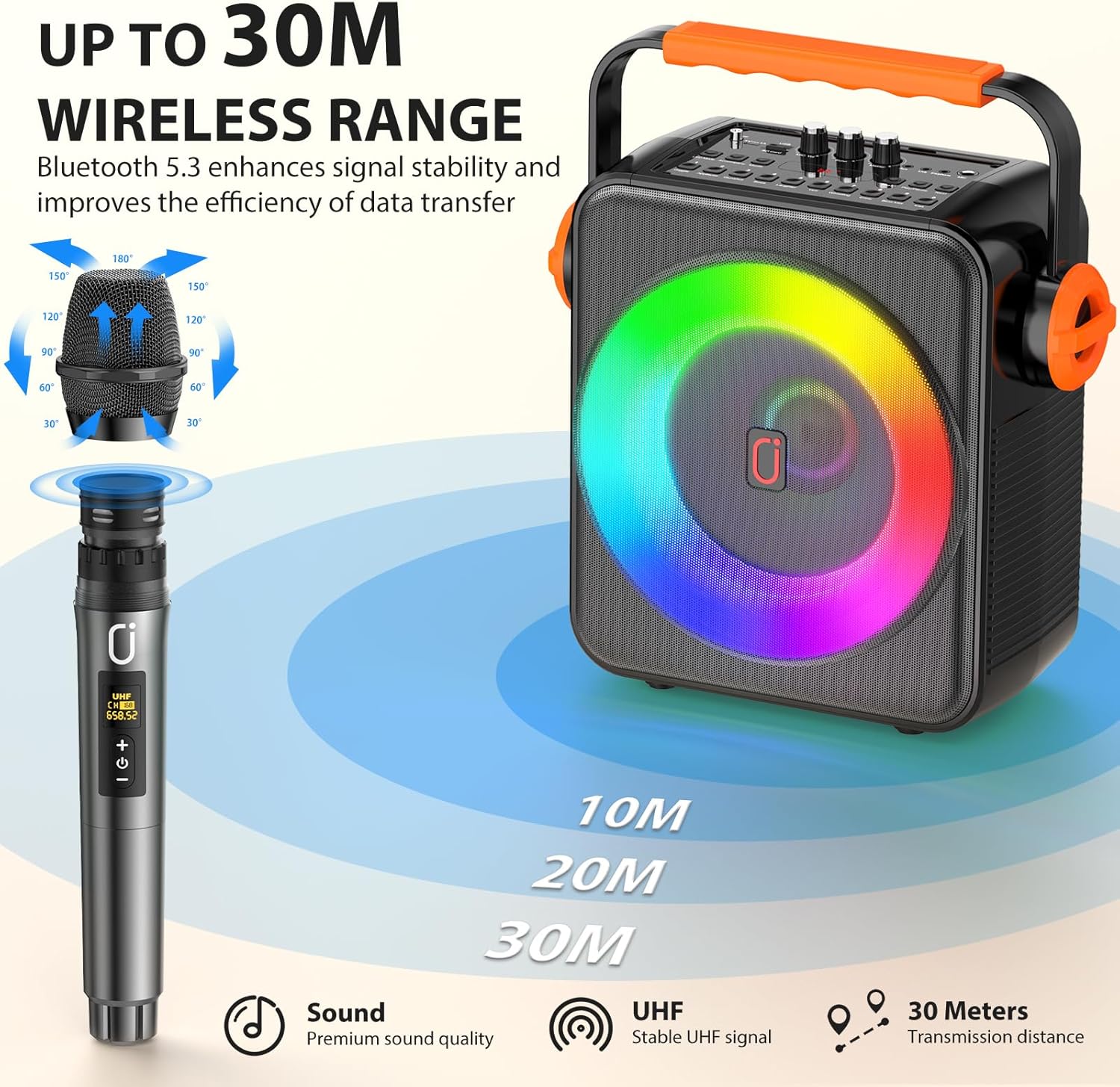 Karaoke Machine with 2 Microphones, Portable Bluetooth 5.3 Karaoke Speaker for Adults, PA System with Echo Adjustment for Outdoor Events, Gatherings and Parties, Stage Subwoofers (80W)