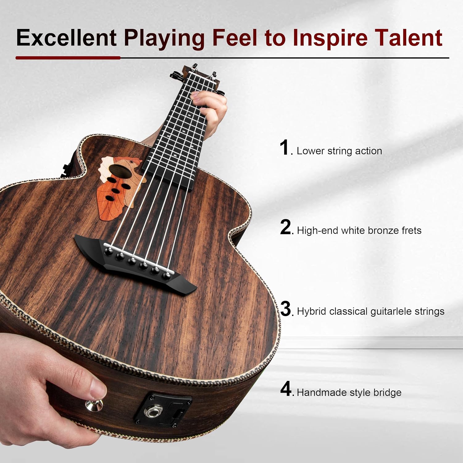 30inch Caramel CB904G Ebony Wood Electric Guitalele Small Guitar Kit Beginner Guitarlele Starter Bundle Strings, Padded Gig Bag, Strap Set (Ebony)