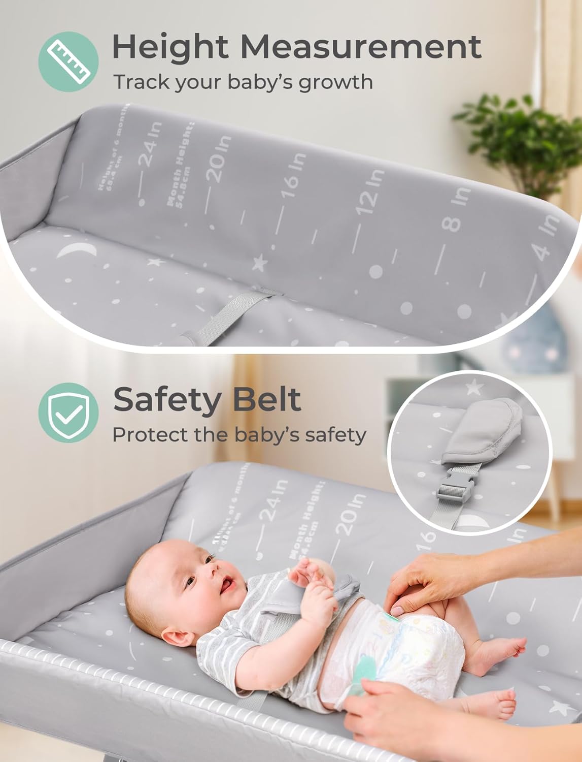 Baby Changing Table, Auto Warmer Portable Folding Changing Table with Wheels, Waterproof Diaper Changing Station with 2 Drawers, Adjustable Height, Baby Changing Station for Infant, Newborn