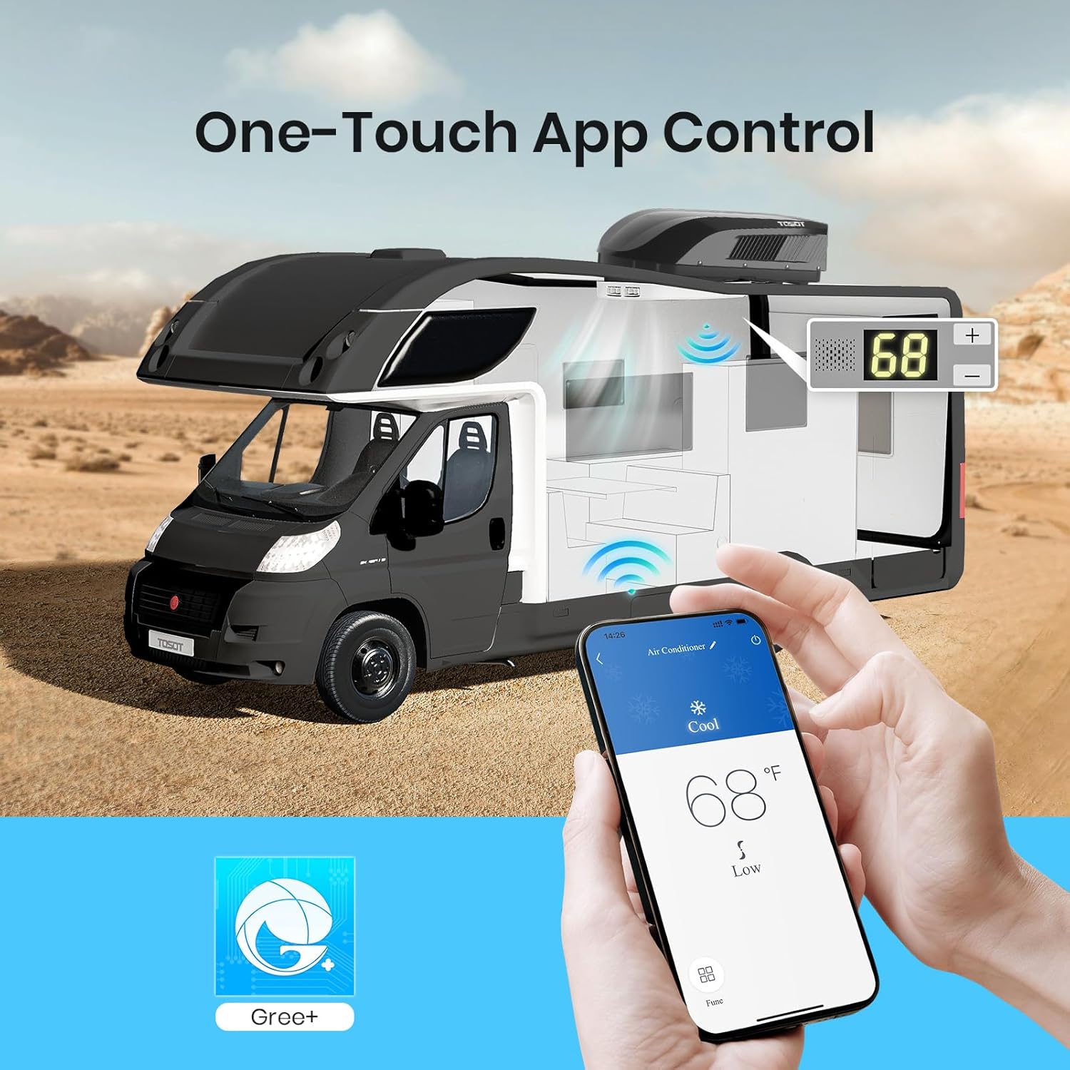 TOSOT GO Cool RV Air Conditioner 16,000 BTU, Non-Ducted Camper Rooftop AC Unit with Heat Pump, WiFi and Remote Control, Black