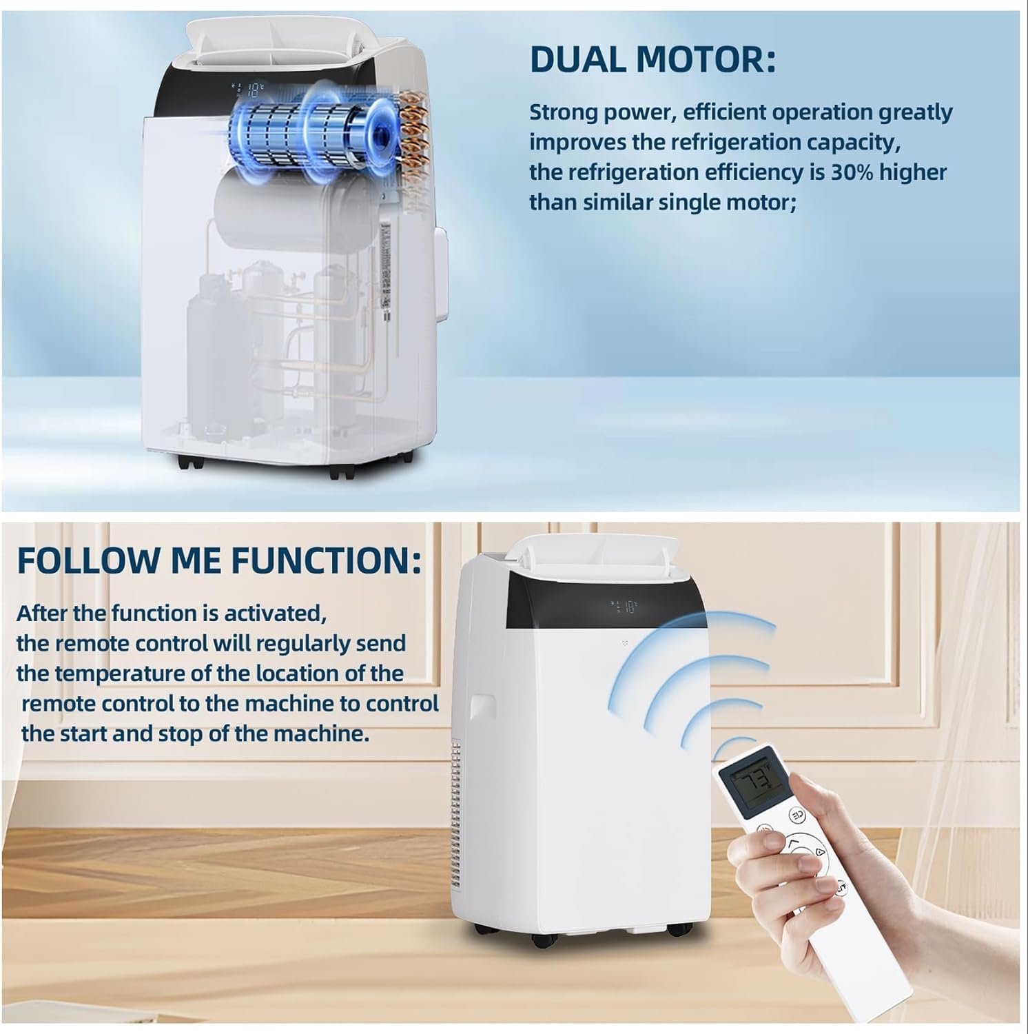 14000 BTU Portable Air Conditioner for Room Up to 750 Sq.Ft with Remote Control, 3-in-1 Cooling AC Unit with Fan & Dehumidifier & Heat Function, Energy Saving, Smart/Sleep Mode, 24H Timer, Auto Swing