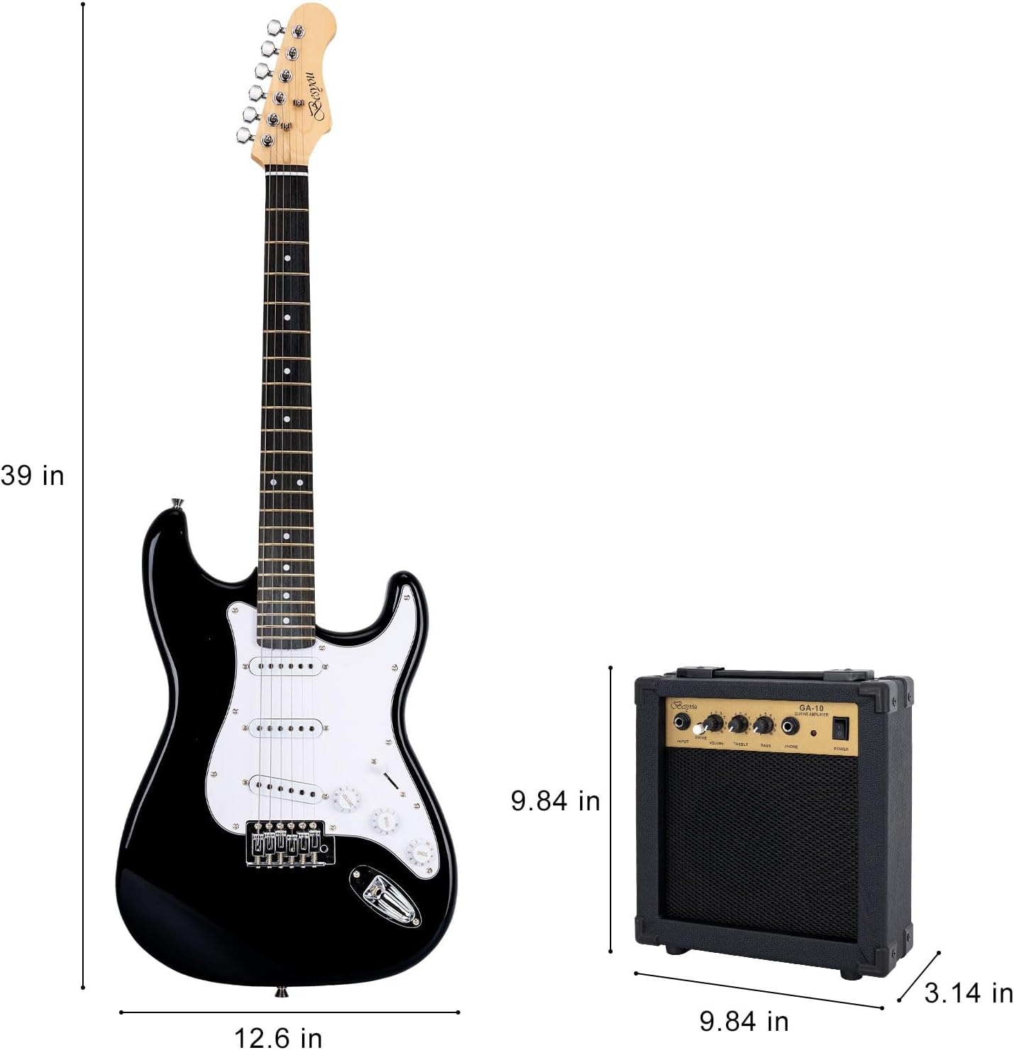 Electric Guitar 39 Inches Beginner Electric Guitar Kits with Amp Classic SSS Pickup Complete with Gig Bag Tuner Capo Strap Picks Guitar String Winders Black