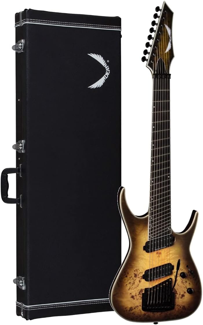 Dean 8 String Exile Select Multiscale Kahler Guitar, Ebony, Satin Natural Black Burst