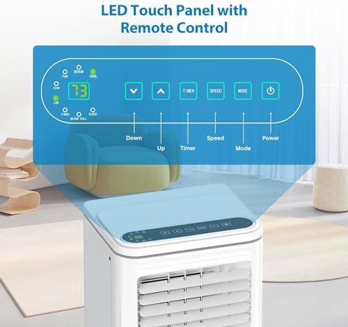 8000Btus Portable Air Conditioner with Cooling, Dehumidifier, Fan 3-IN-1 Indoor AC, Sleep Mode, 24H Timer, 2 Wind Speeds, Portable AC with Remote Control for Home Offices Garage