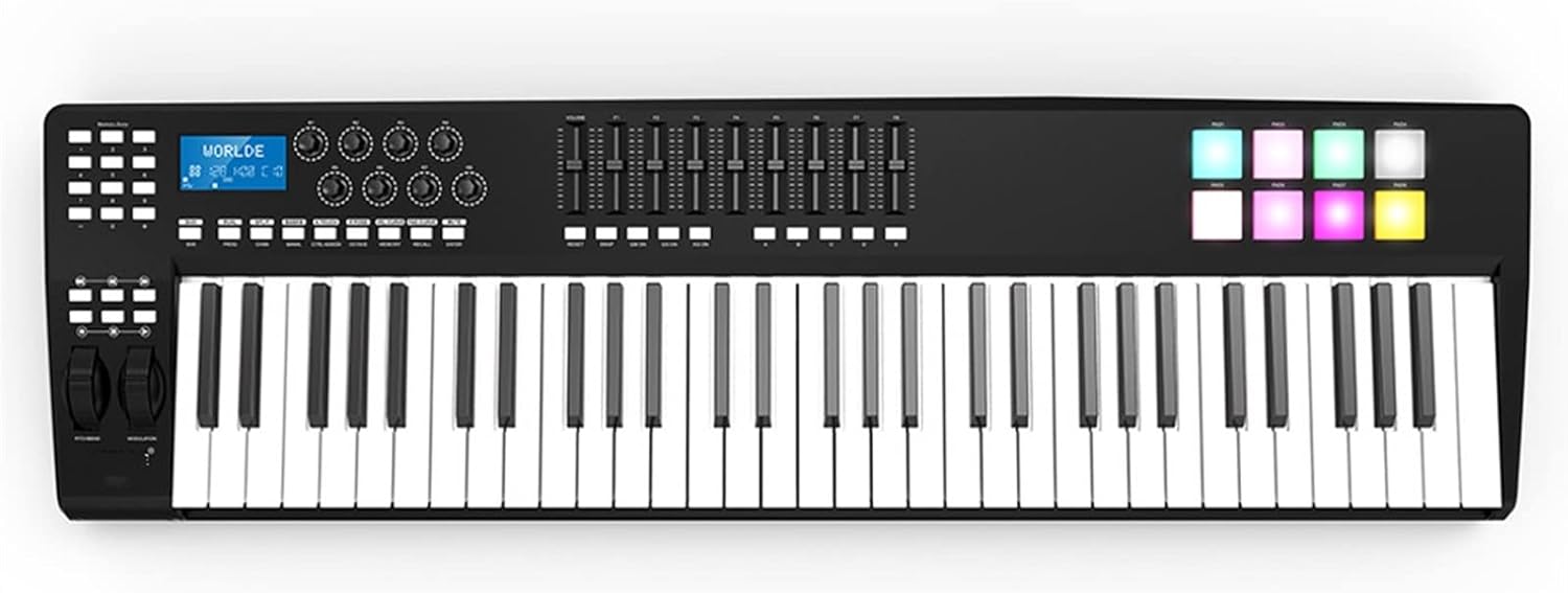KESHUO Electric Keyboard 61-Key USB MIDI Keyboard Controller 8 RGB Colorful Backlit Trigger Pads with USB